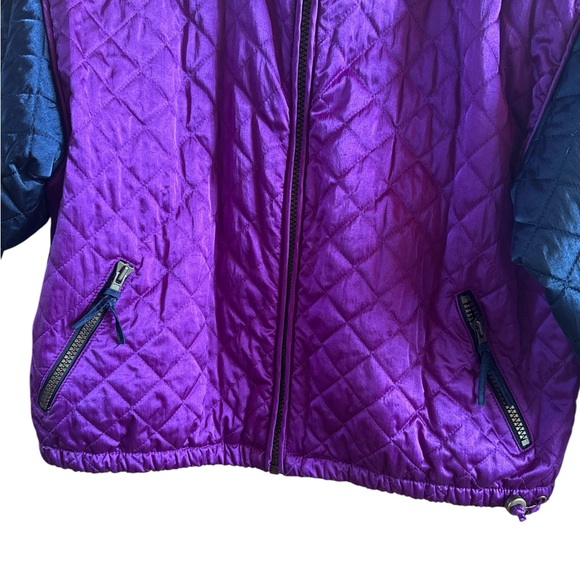 Obermeyer Retro Women’s Sz 8 Quilted Purple Navy Ski Jacket Embossed Floral Back - Picture 5 of 16